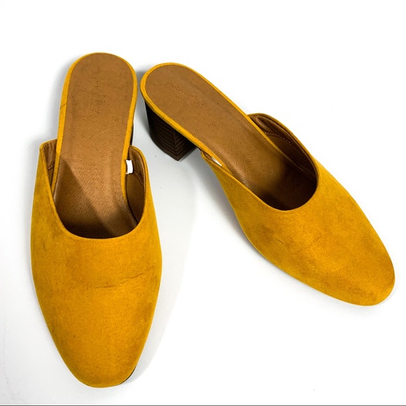 yellow heeled mules